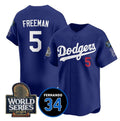 Los Angeles Dodgers #5 Freddie Freeman Royal CONTON 2024 World Series With Fernando Memorial Patch Limited Stitched Jersey
