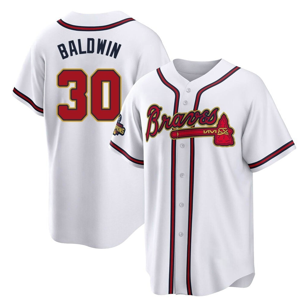 Atlanta Braves #30 Drake Baldwin Player White Gold CONTON Home Game Stitched Jerseys