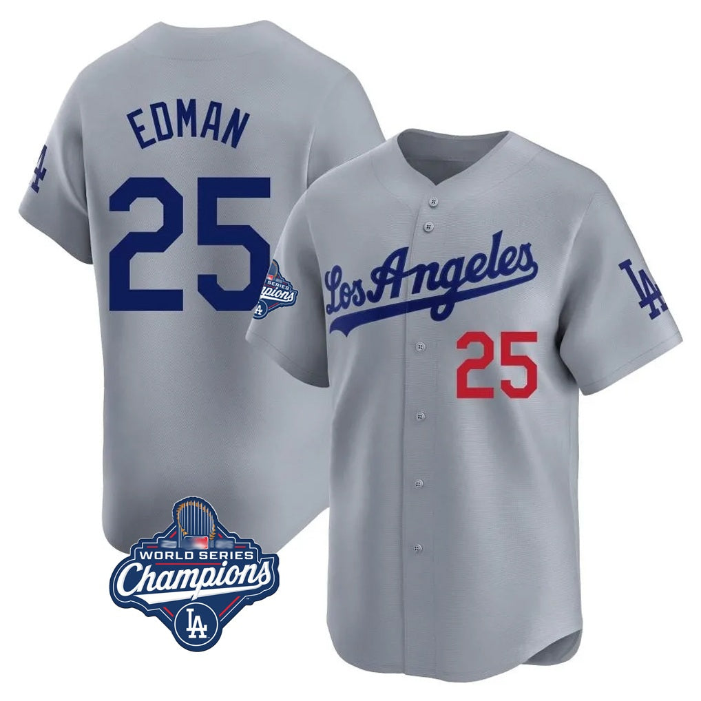 Los Angeles Dodgers #25 Tommy Edman Player Gray CONTON World Series Meet Limited Home Stitched Jerseys