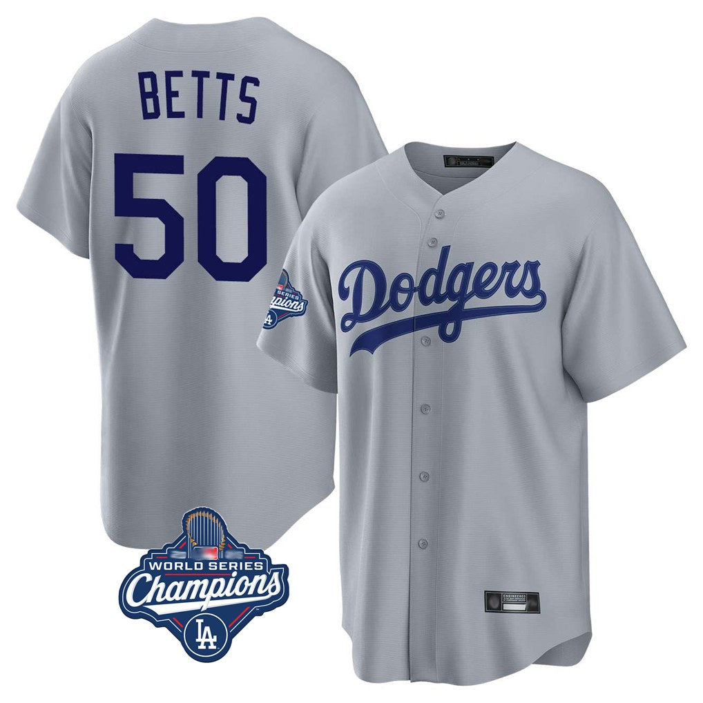 Los Angeles Dodgers #50 Mookie Betts Player Gray CONTON World Series Meet Game Stitched Jerseys