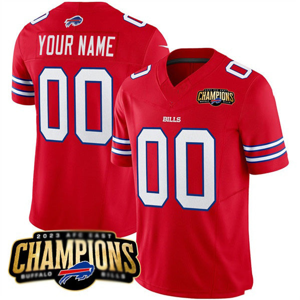 Custom B.Bills Active Player Red CONTON 2023 F.U.S.E. AFC East Champions Ptach Stitched Jersey