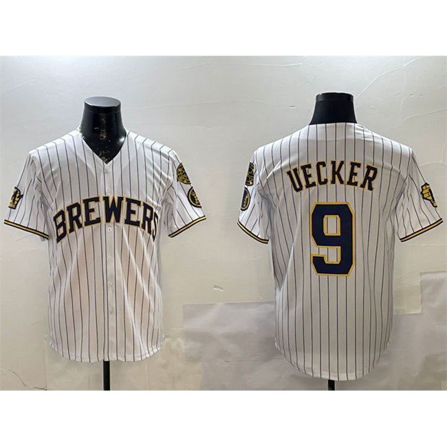 Milwaukee Brewers #9 Bob Uecker White CONTON With Home Patch Limited Stitched Jersey