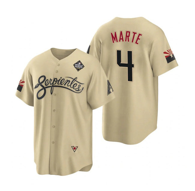 Arizona Diamondbacks #4 Ketel Marte Gold CONTON 2023 World Series City Connect Cool Base Stitched Jersey