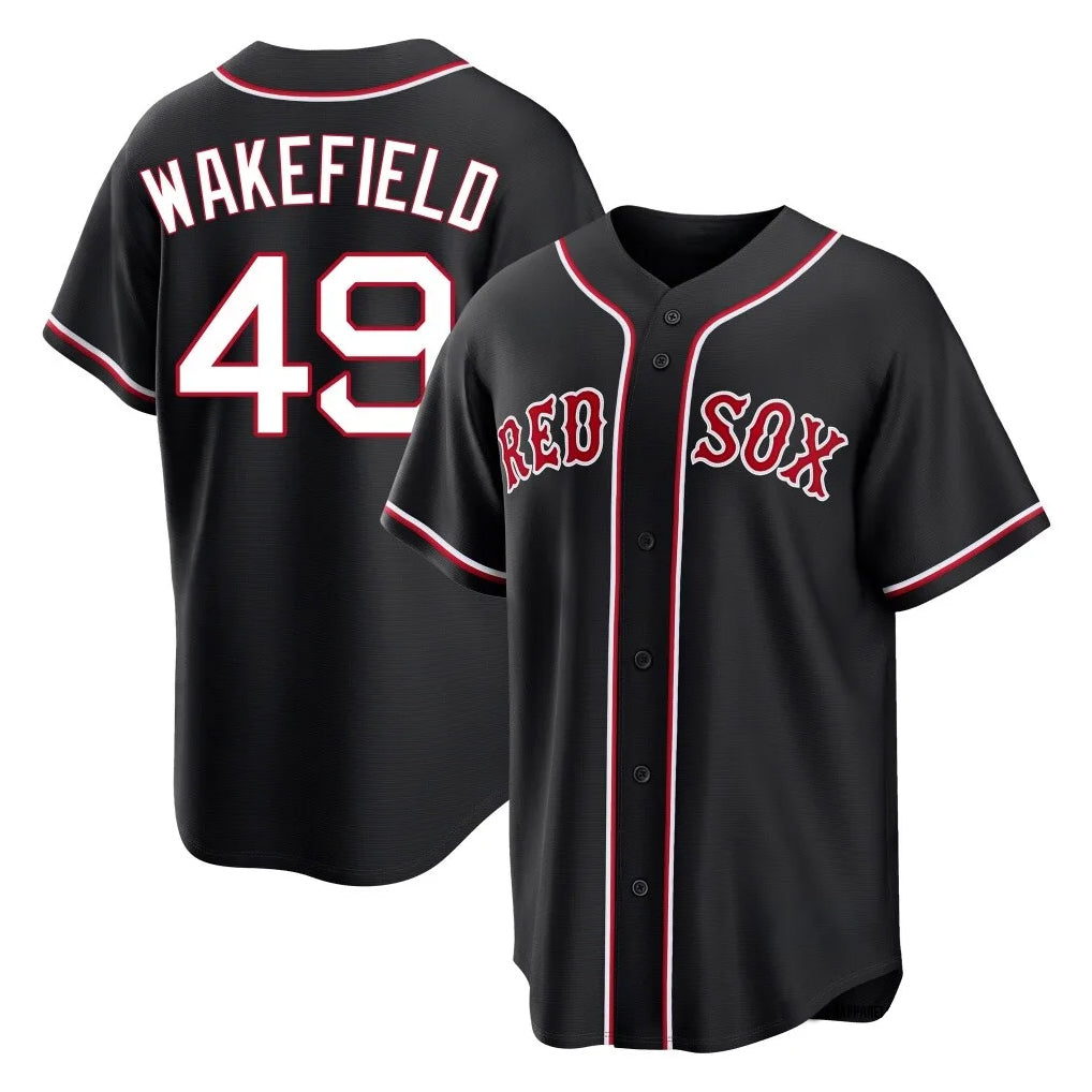 Boston Red Sox #49 Tim Wakefield Player Black CONTON Out Home Game Stitched Jerseys