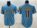 Milwaukee Brewers #11 Jackson Chourio Blue CONTON With Home & Bob Uecker Patch Stitched Jersey