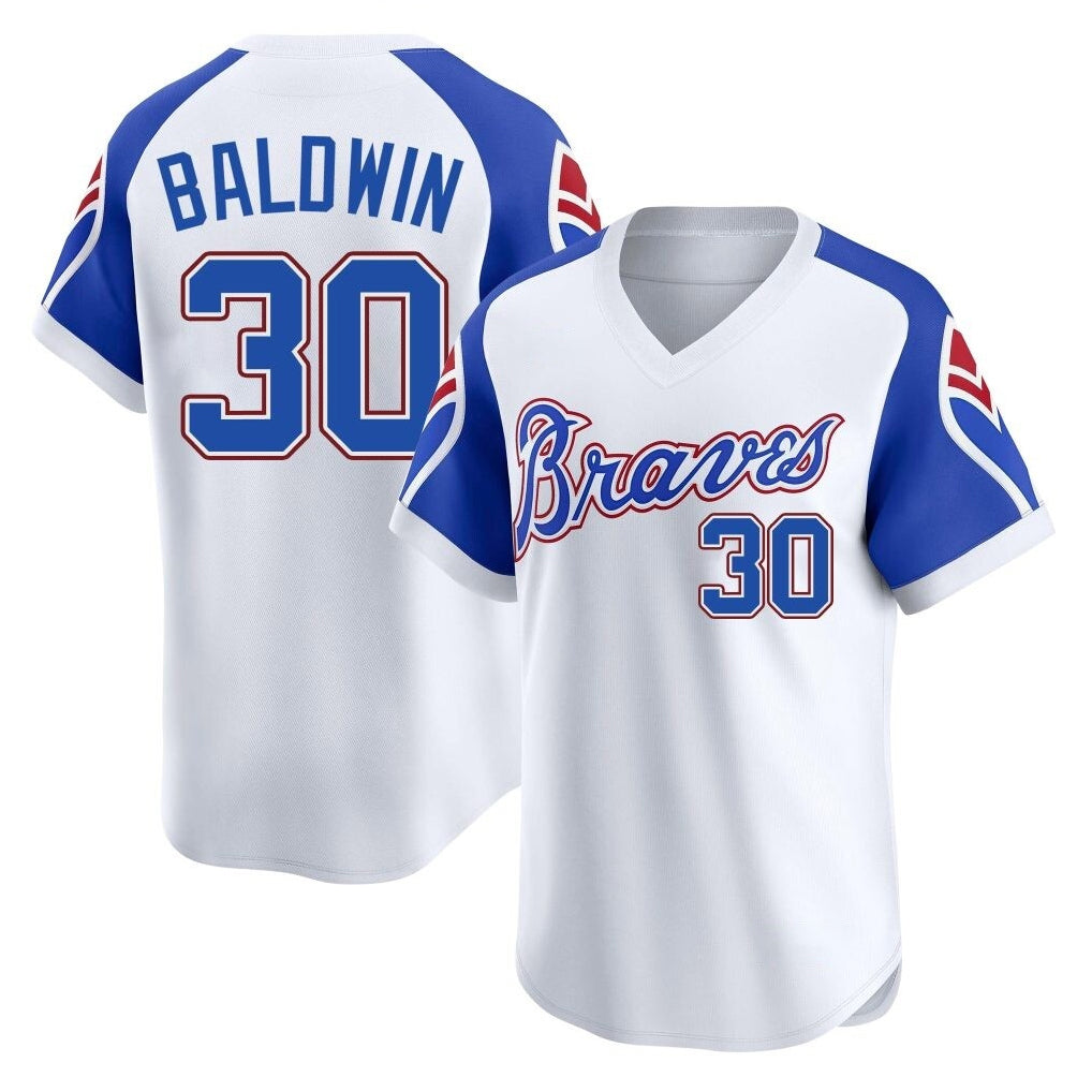 Atlanta Braves #30 Drake Baldwin Player White CONTON Throwback Cooperstown Collection T-shirt Game Stitched Jerseys