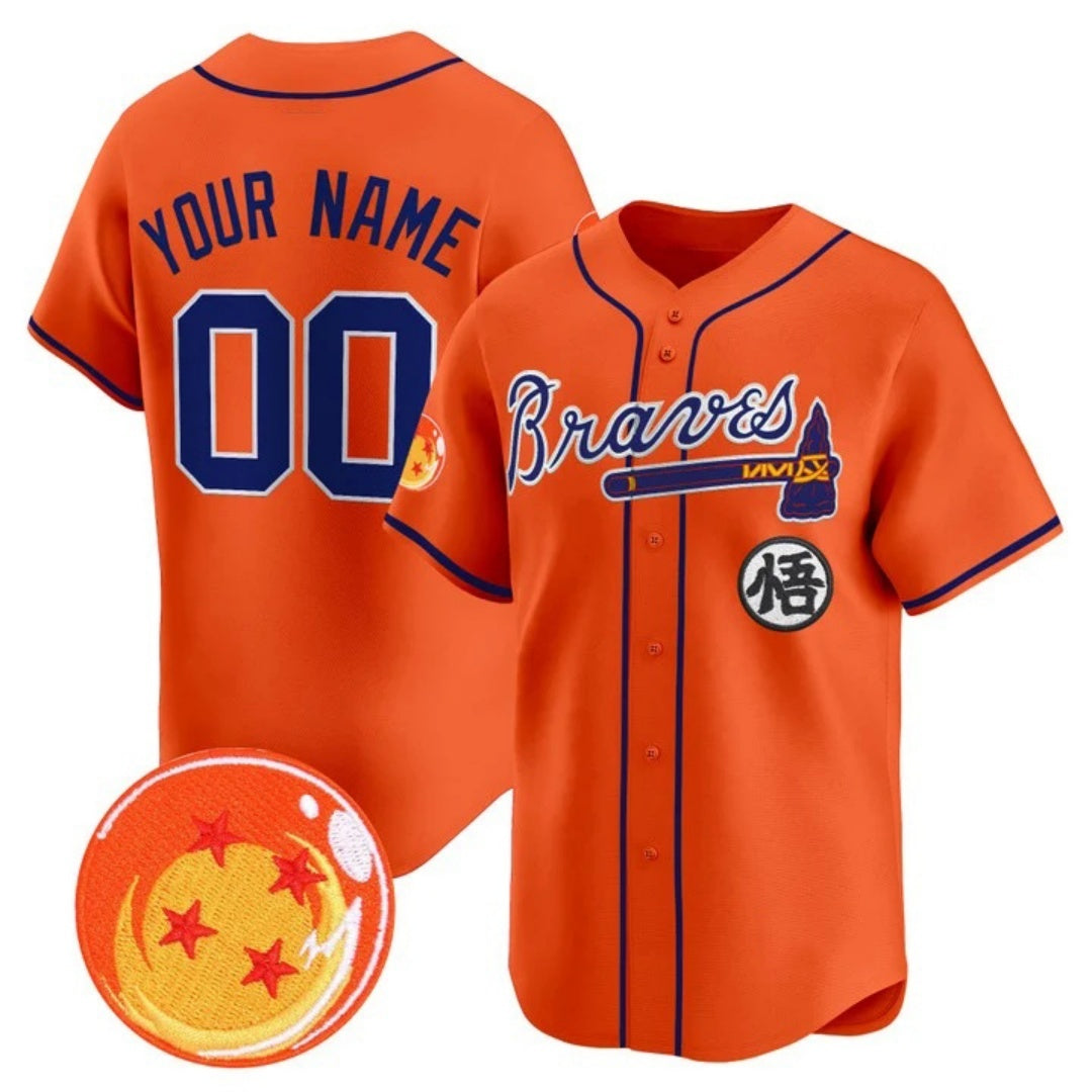 Custom Atlanta Braves x Dragon Ball Orange CONTON Vapor Premier Limited Jersey - All Stitched