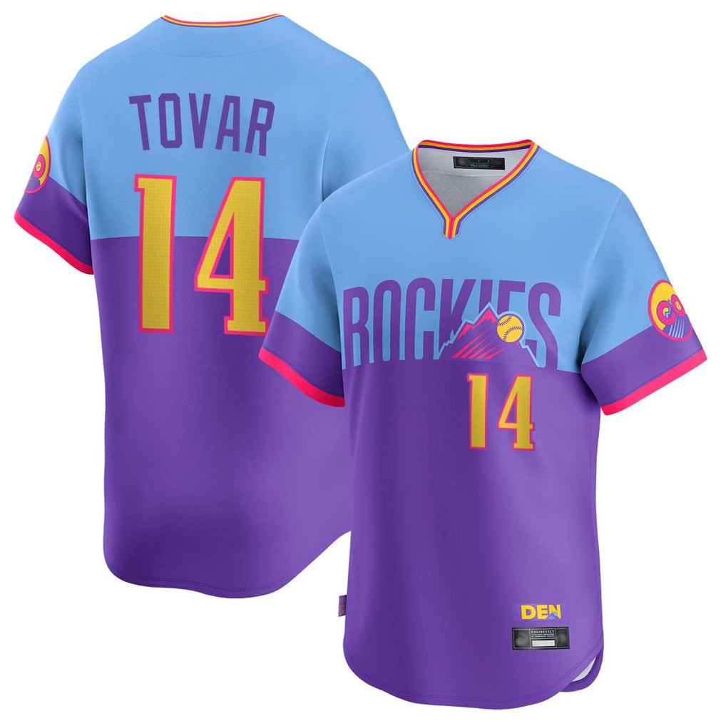 Colorado Rockies #14 Ezequiel Tovar Player Purple-Light Blue CONTON City Connect Limited Home T-shirt Stitched Jerseys