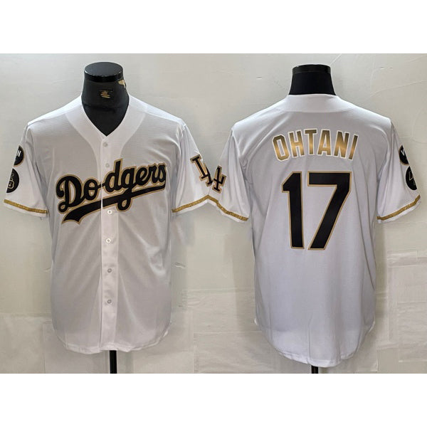 Los Angeles Dodgers #17 Shohei Ohtani White Gold CONTON Fashion Stitched Cool Base Limited Jerseys