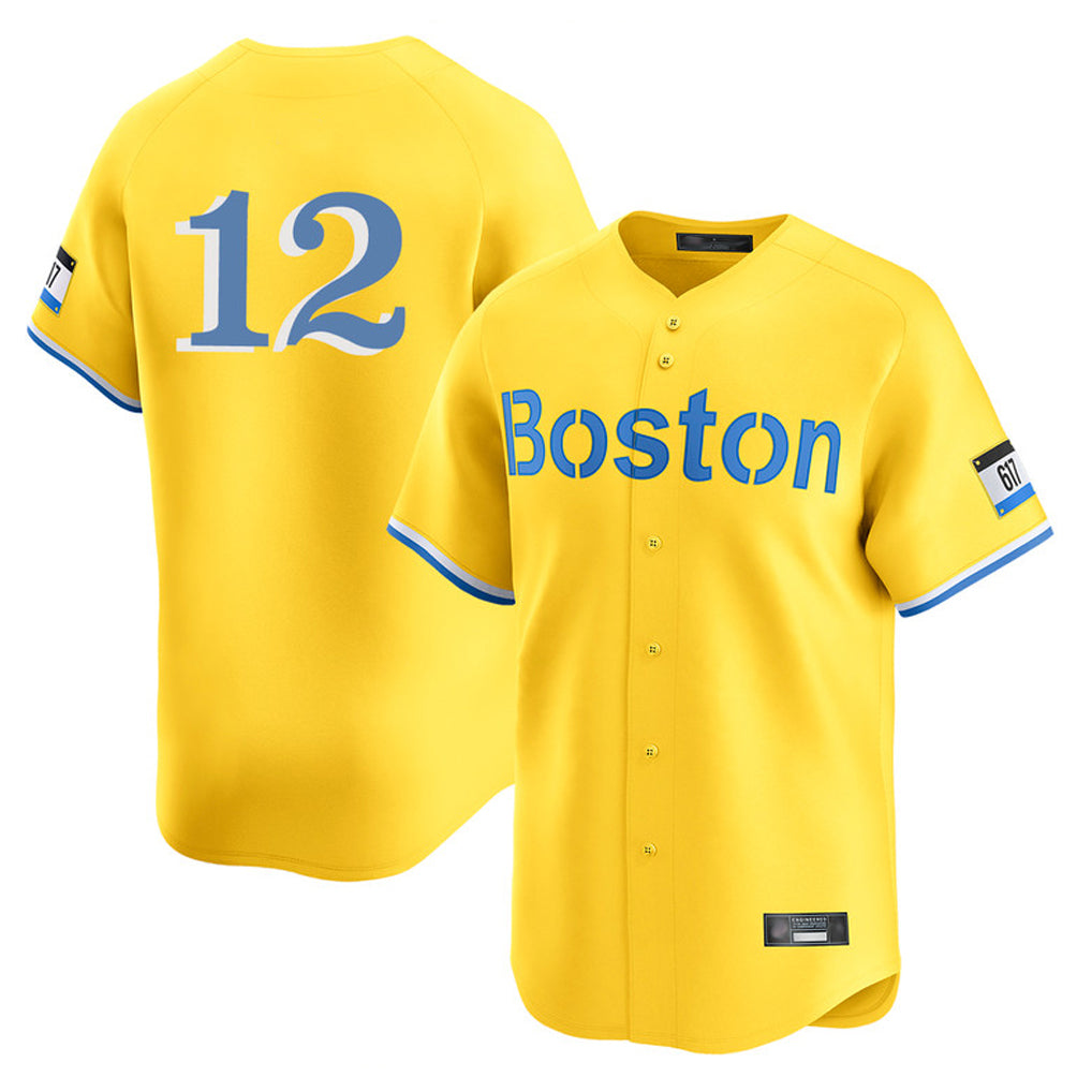 Boston Red Sox #12 Connor Wong Player Yellow CONTON Limited Home Game Stitched Jerseys1