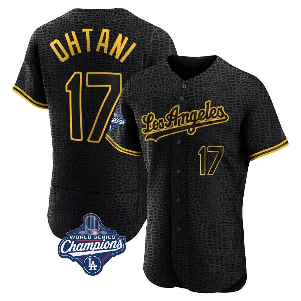 Los Angeles Dodgers #17 Shohei Ohtani Player Black CONTON World Series Meet Snake Skin City Limited Elite Home Stitched Jerseys