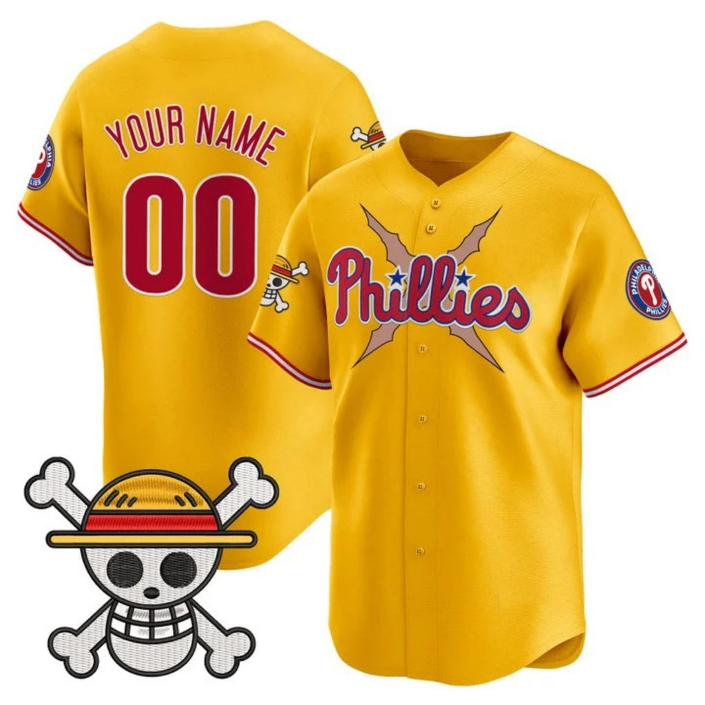 Custom Philadelphia Phillies x One Piece Gold CONTON Vapor Premier Limited Jersey - Stitched