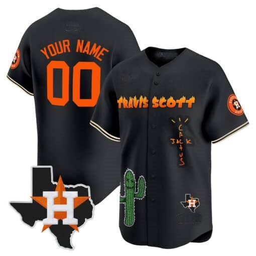 Custom Houston Astros Cactus Jack Patch Vapor Premier Limited Jersey V9 ¨C Black CONTON