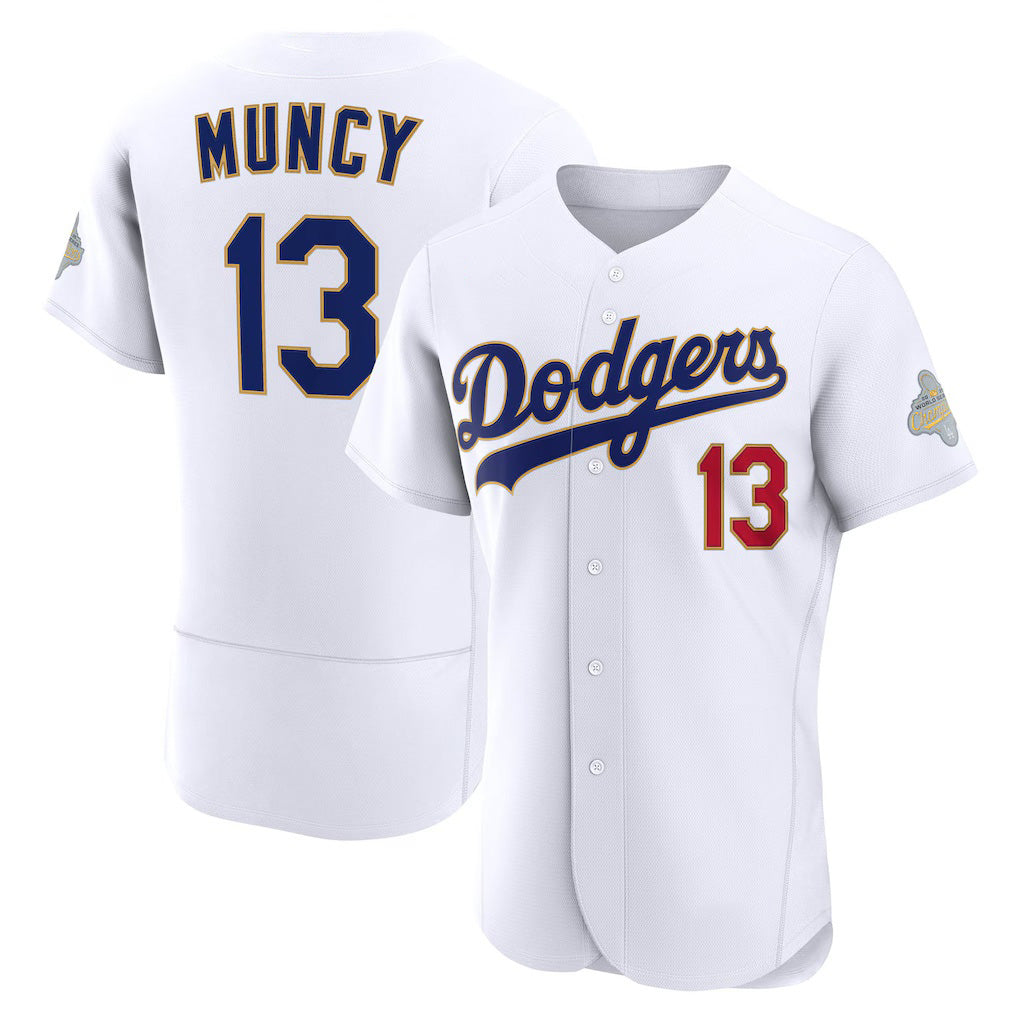 Los Angeles Dodgers #13 Max Muncy White CONTON 2026 Gold Collection Authentic Jersey