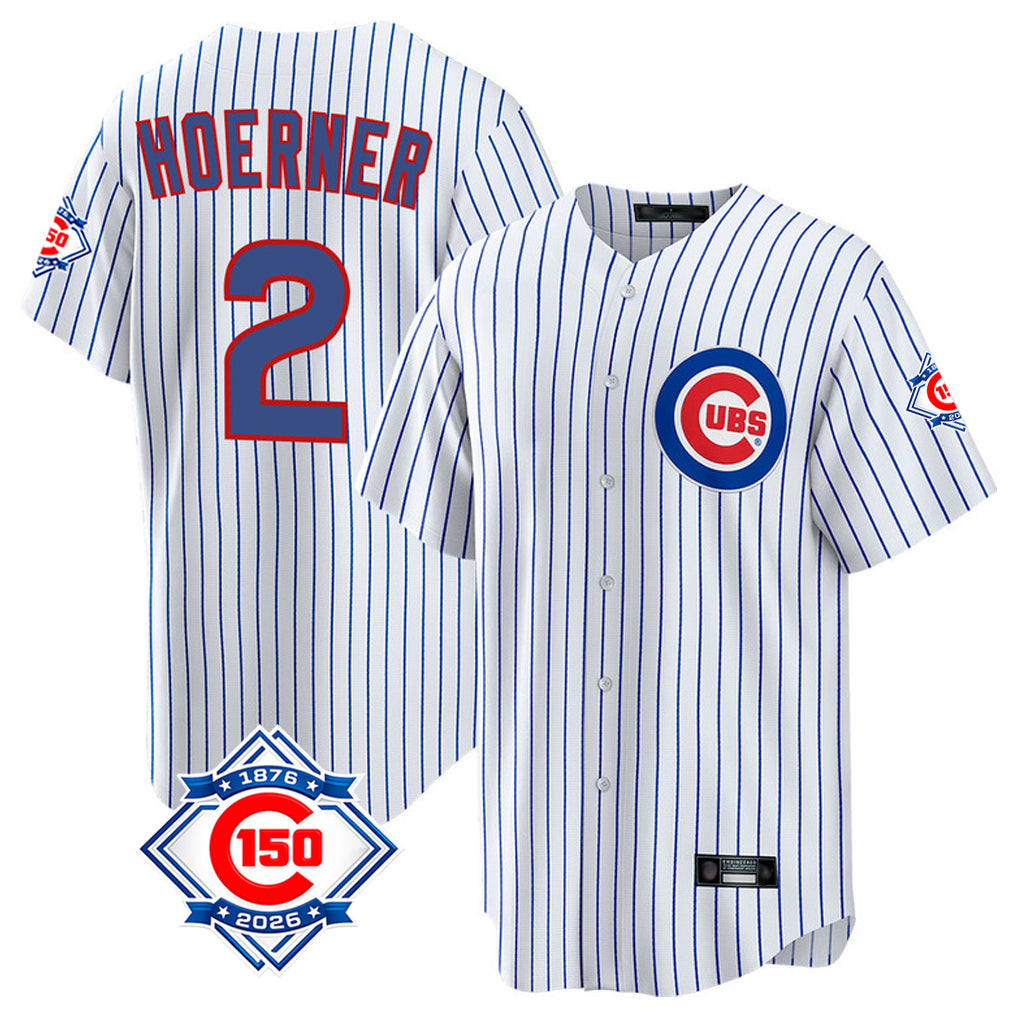 Chicago Cubs #2 Nico Hoerner Player White CONTON 150th Anniversary Home Game Stitched Jerseys