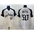 Los Angeles Dodgers #50 Mookie Betts White Black CONTON Mexico 2025 LA Gothic Style With Fernando Patch Vapor Premier Limited Stitched Jersey