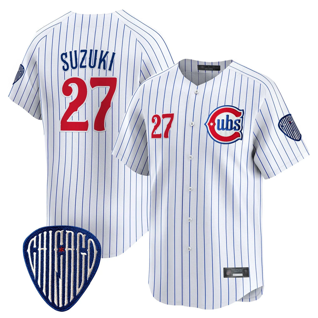 Chicago Cubs #27 Seiya Suzuki Player White CONTON Pinstripe Vapor Premier Limited Home Stitched Jerseys