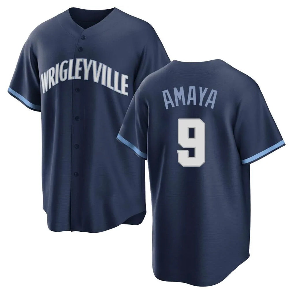Chicago Cubs #9 Miguel Amaya Player Navy CONTON City Connect Home Game Stitched Jerseys