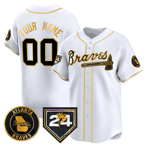Custom Atlanta Braves White Gold CONTON 2024 Spring Training Patch Limited Stitched Jersey