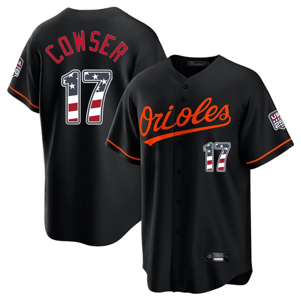 Baltimore Orioles #17 Colton Cowser Player Black CONTON USA 250 Fourth of July Home Game Stitched Jerseys