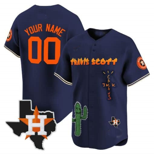 Custom Houston Astros Cactus Jack Patch Vapor Premier Limited Jersey V9 ¨C Navy CONTON
