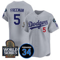 Los Angeles Dodgers #5 Freddie Freeman Grey CONTON 2024 World Series With Fernando Memorial Patch Limited Stitched Jersey