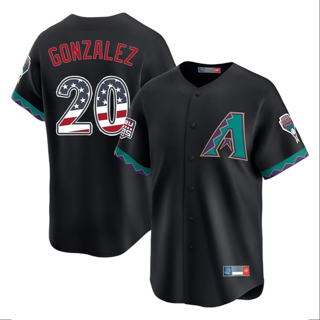 Arizona Diamondbacks #20 Luis Gonzalez Player Black CONTON USA 250 Fourth of July Home Game Stitched Jerseys