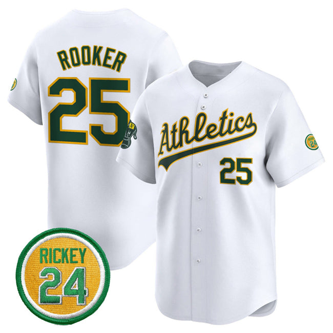 Oakland Athletics #25 Brent Rooker White CONTON 2024 Home Limited With Rickey Henderson Patch Stitched Jersey