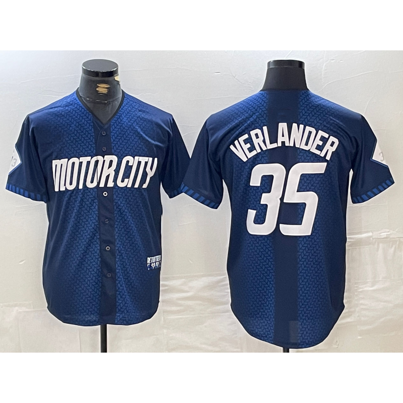 Detroit Tigers #35 Justin Verlander Navy CONTON 2024 City Connect Cool Base Limited Stitched Jersey