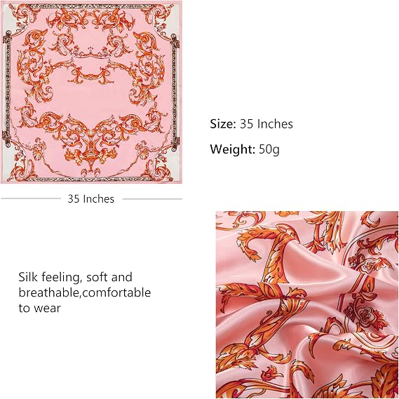 4PCS Head Scarf for Women 35” Silk Feel Hair Scarf | Satin Neck Scarfs, Square Bandana Hair Wraps, Head Scarves for Sleeping, Travel, Hair Protection, Daily Wear