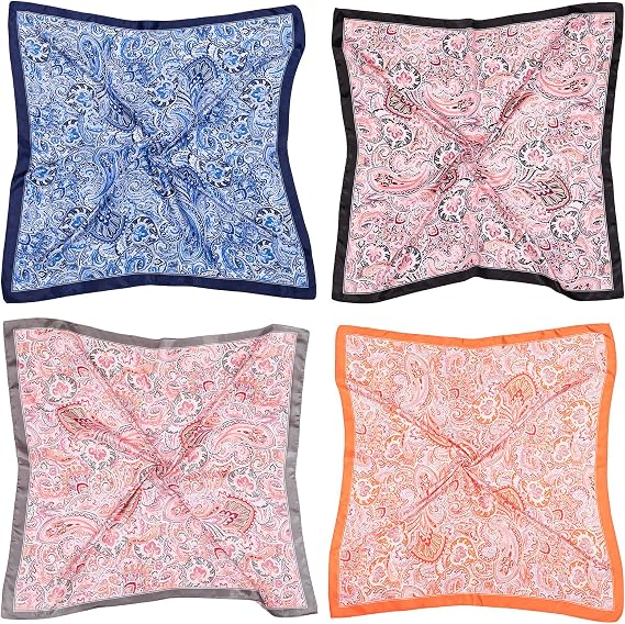 4PCS Head Scarf for Women 35” Silk Feel Hair Scarf | Satin Neck Scarfs, Square Bandana Hair Wraps, Head Scarves for Sleeping, Travel, Hair Protection, Daily Wear