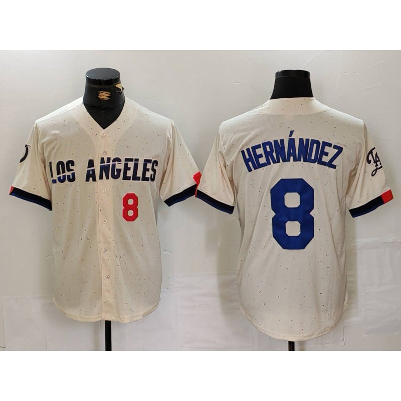 Los Angeles Dodgers #8 Kike Hernandez Number Cream CONTON 2024 City Connect Limited Stitched Jerseys