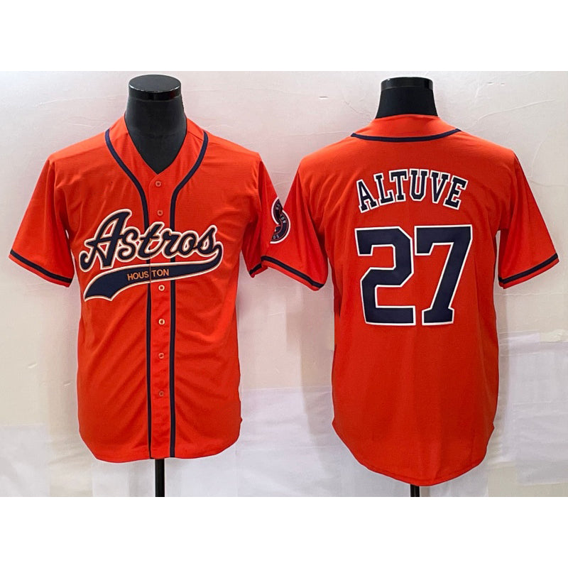 Houston Astros #27 Jose Altuve Orange CONTON With Patch Cool Base Stitched Jersey