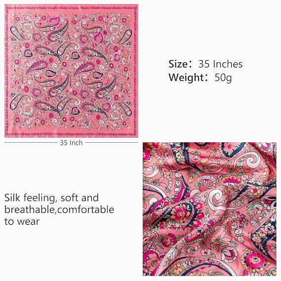 4PCS Head Scarf for Women 35” Silk Feel Hair Scarf | Satin Neck Scarfs, Square Bandana Hair Wraps, Head Scarves for Sleeping, Travel, Hair Protection, Daily Wear