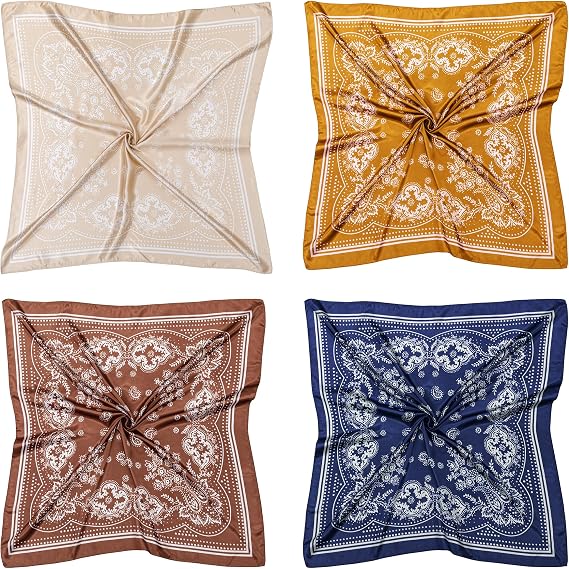 4PCS Head Scarf for Women 35” Silk Feel Hair Scarf | Satin Neck Scarfs, Square Bandana Hair Wraps, Head Scarves for Sleeping, Travel, Hair Protection, Daily Wear