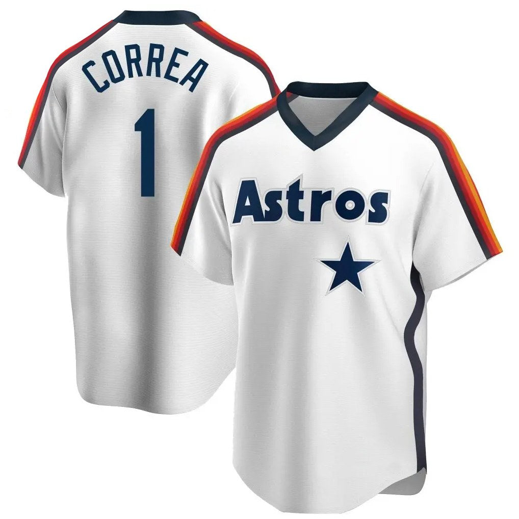Houston Astros #1 Carlos Correa Player White CONTON Cooperstown Collection T-shirt Stitched Jerseys