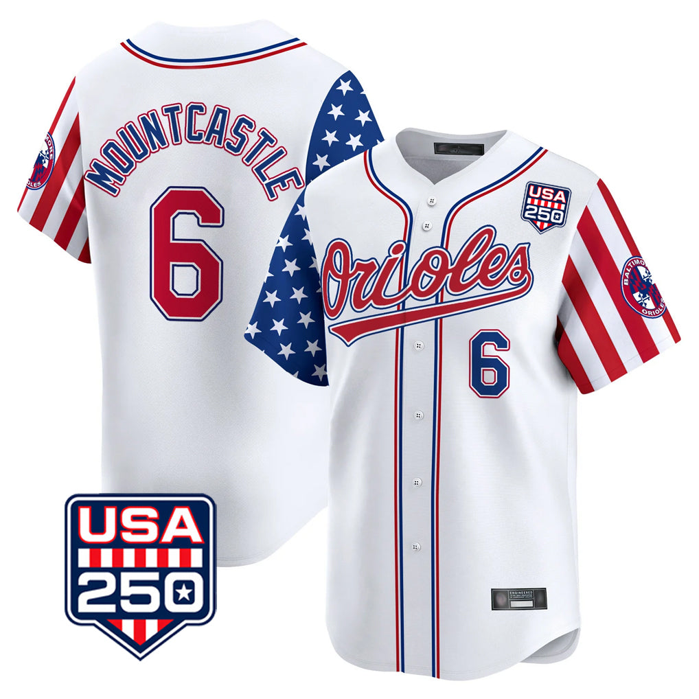 Baltimore Orioles #6 Ryan Mountcastle Player White CONTON USA 250 Independence Day Vapor Premier Home Game Stitched Jerseys