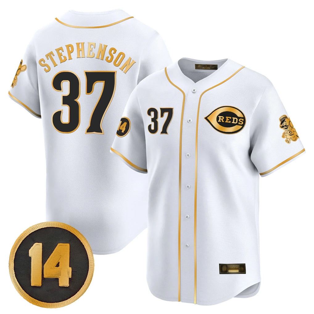 Cincinnati Reds #37 Tyler Stephenson Player White-Gold CONTON Vapor Premier Limited Home Stitched Jerseys