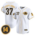 Cincinnati Reds #37 Tyler Stephenson Player White-Gold CONTON Vapor Premier Limited Home Stitched Jerseys