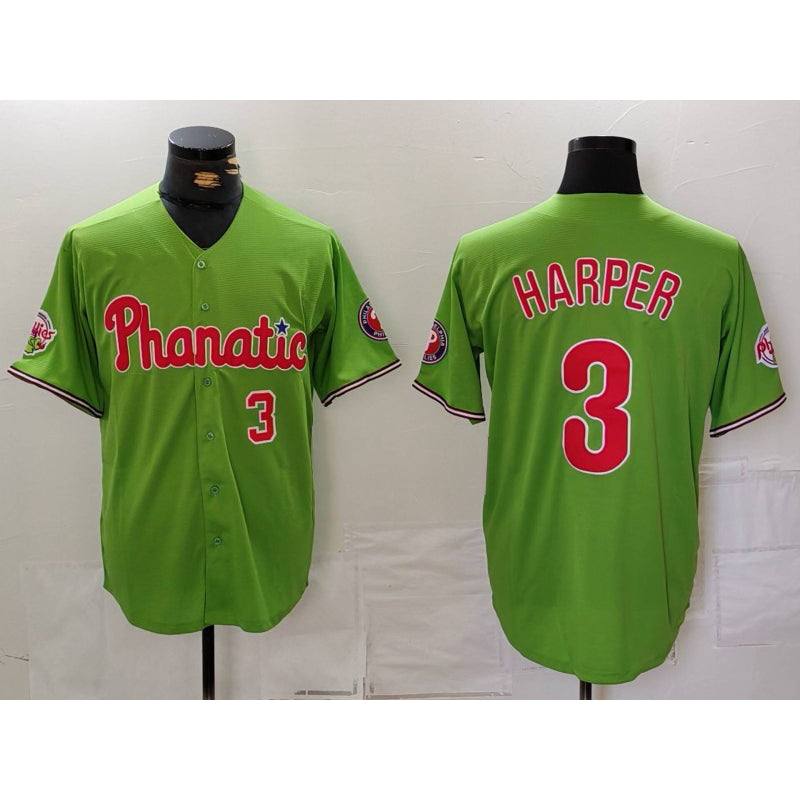 Philadelphia Phillies #3 Bryce Harper Number Green CONTON With Patch Stitched Cool Base Jersey