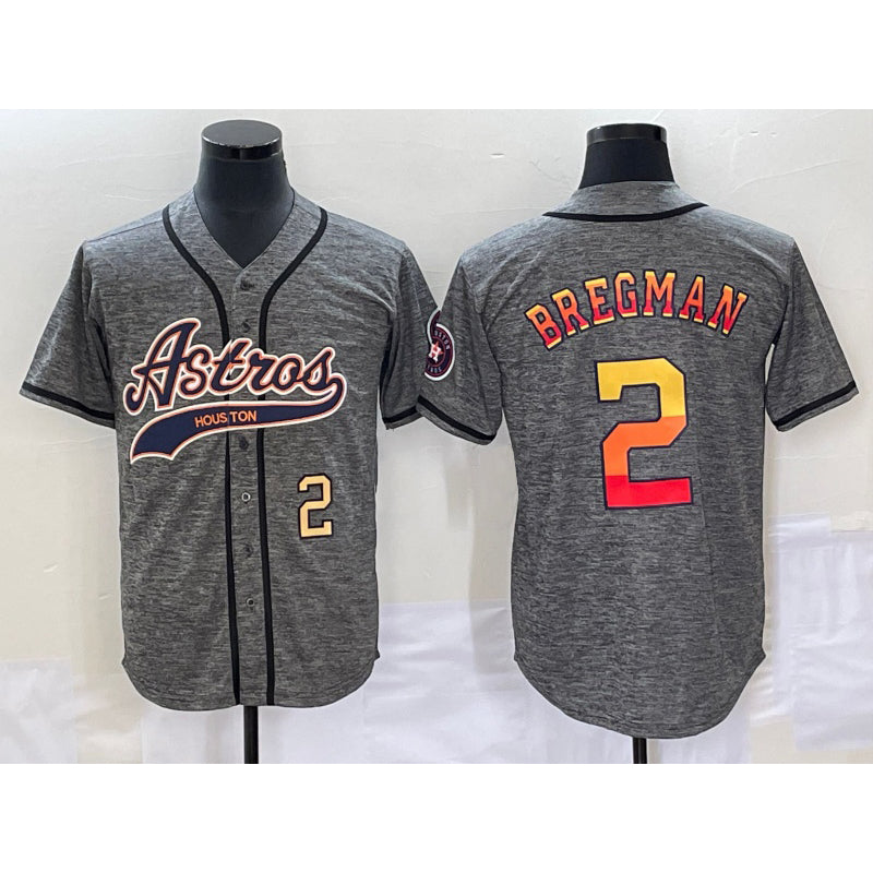 Houston Astros #2 Alex Bregman Number Grey CONTON Gridiron Cool Base Stitched Jersey