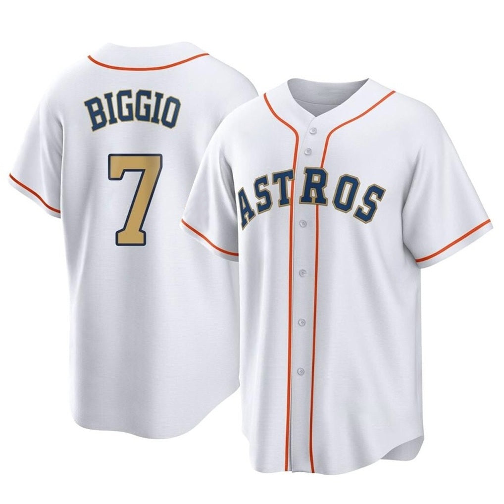 Houston Astros #7 Craig Biggio Player Gold CONTON Collection Game Home Stitched Jerseys