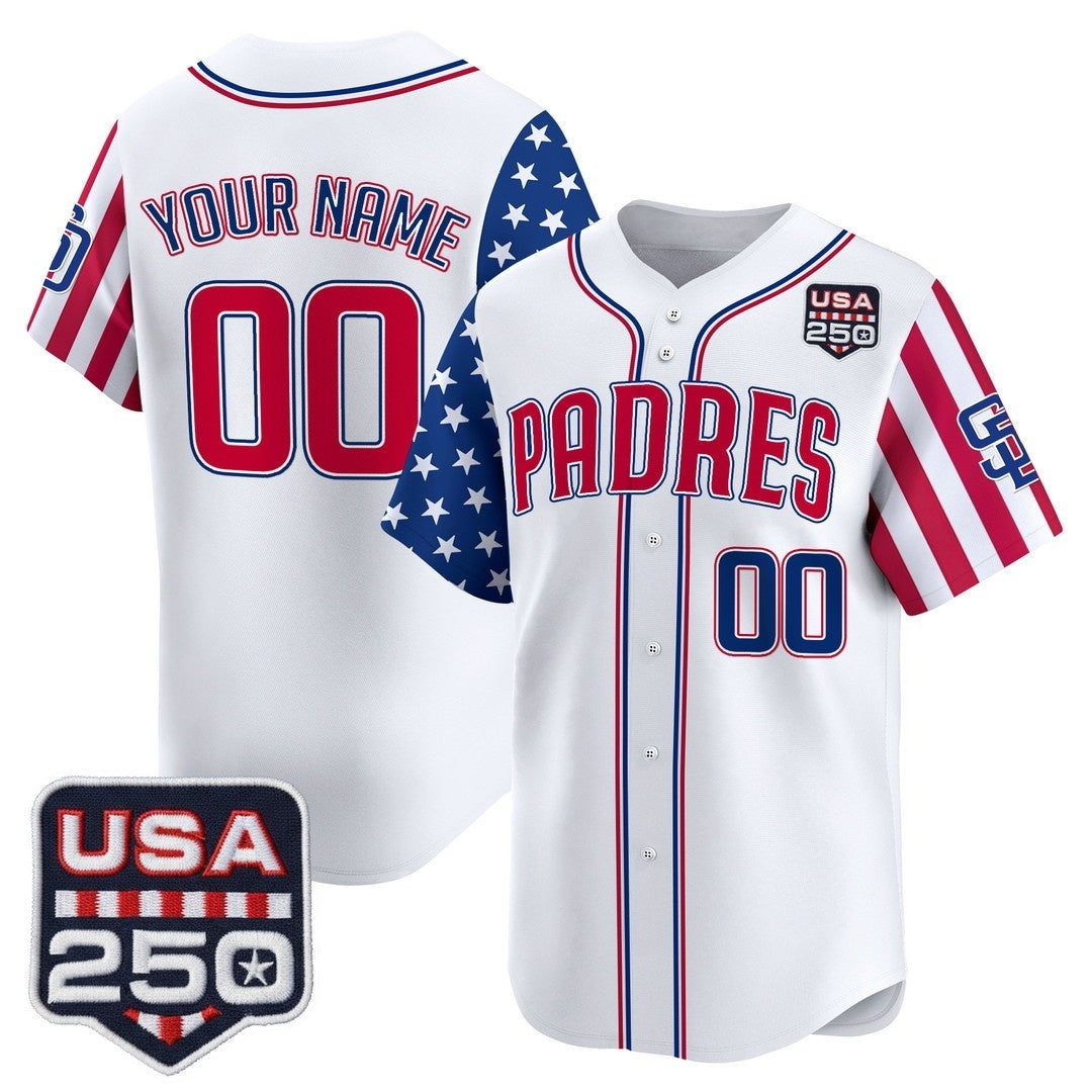 Custom San Diego Padres America 250 Edition Vapor Premier Limited White CONTON Stitched Jerseys