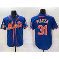 New York Mets #31 Mike Piazza Blue CONTON With Patch Cool Base Stitched Jersey