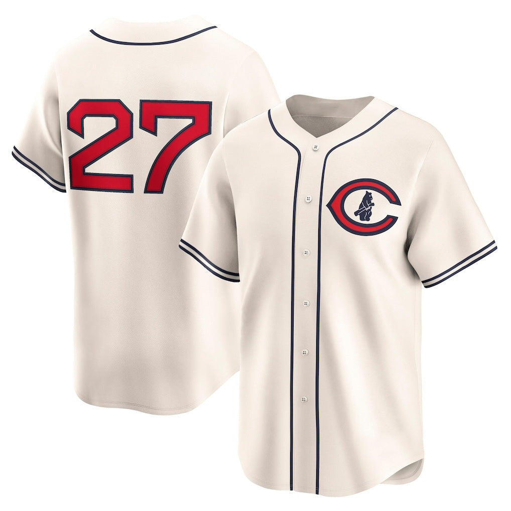 Chicago Cubs #27 Seiya Suzuki Cream CONTON Throwback Cooperstown Collection Limited Jersey