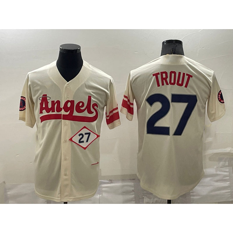 Los Angeles Angels #27 Mike Trout Number Cream CONTON 2022 City Connect Cool Base Stitched Jersey