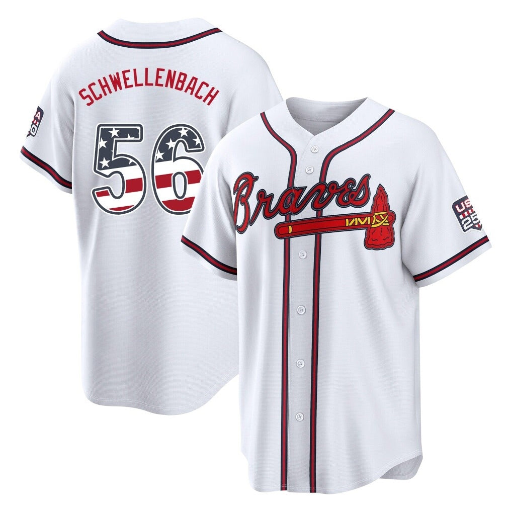 Atlanta Braves #56 Spencer Schwellenbach Player White CONTON USA 250 Fourth Of July Limited Home Game Stitched Jerseys