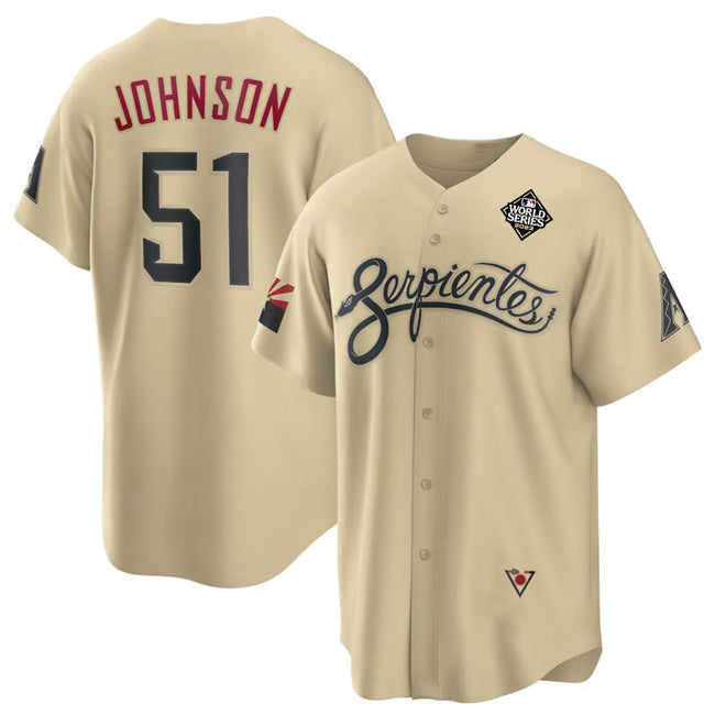 Arizona Diamondbacks #51 Randy Johnson Gold CONTON 2023 World Series City Connect Cool Base Stitched Jersey