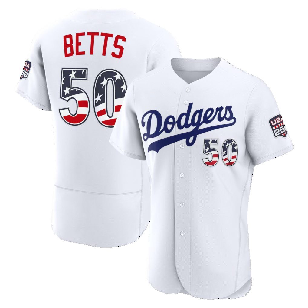 Los Angeles Dodgers #50 Mookie Betts Fourth of July White CONTON USA 250 Authentic Jersey
