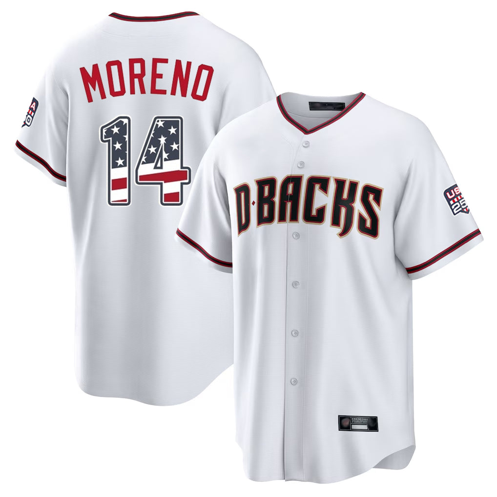 Arizona Diamondbacks #14 Gabriel Moreno Player White CONTON USA 250 Fourth of July Home Game Stitched Jerseys